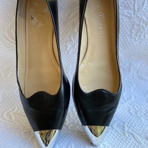 Black flats with silver metal toe 9.5